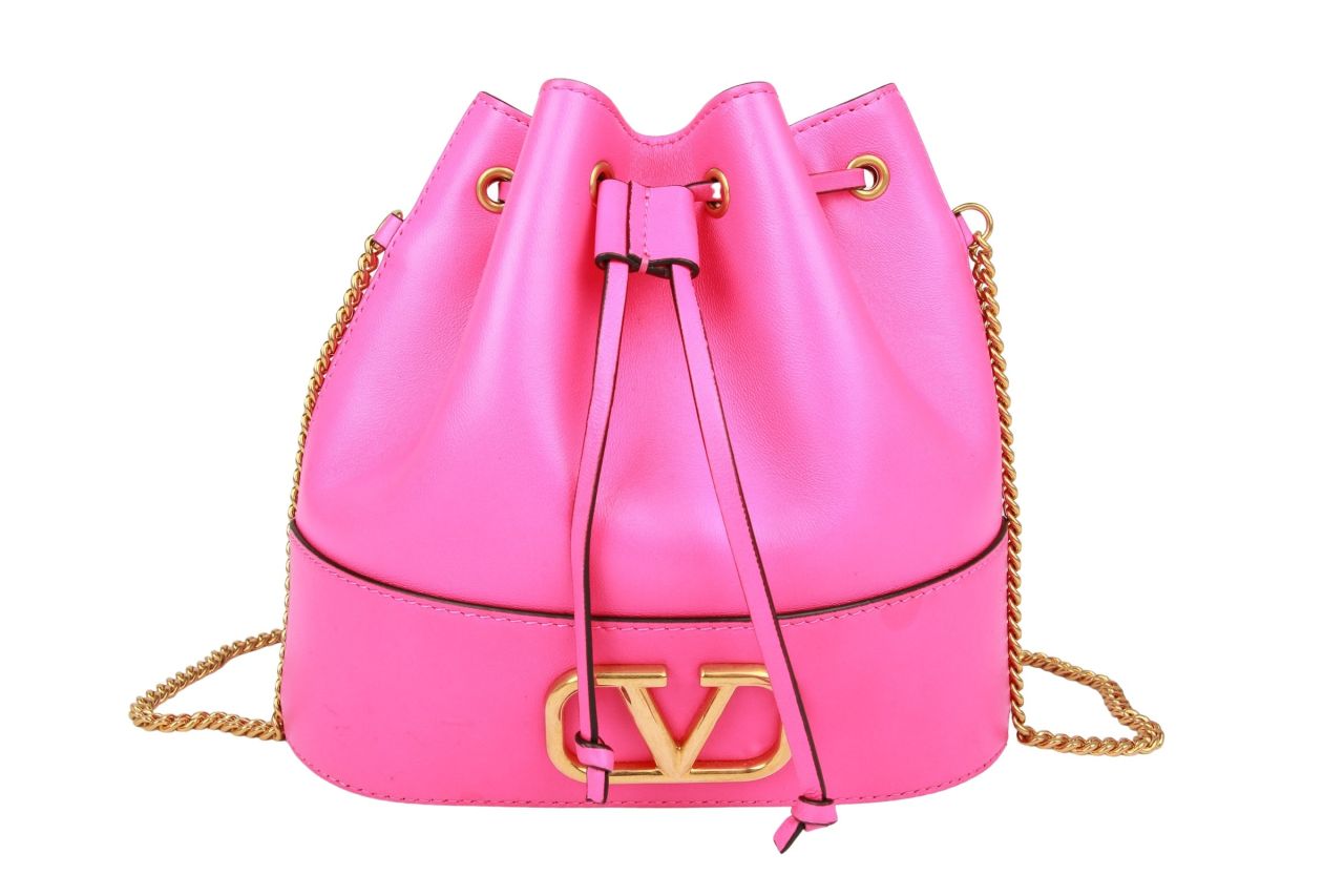 Valentino Garavani Kleine Bucket Bag Nappa Leder V-Logo Pink