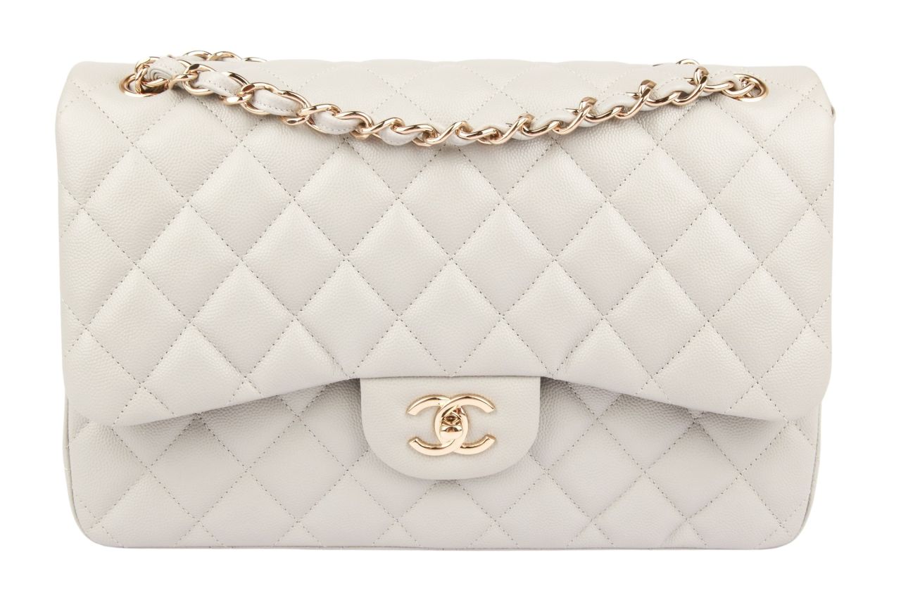 Chanel Timeless Jumbo Double Flap Bag Kaviarleder Hellgrau