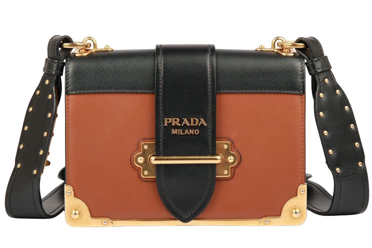 Prada Cahier Umhängetasche Leder Braun / Schwarz