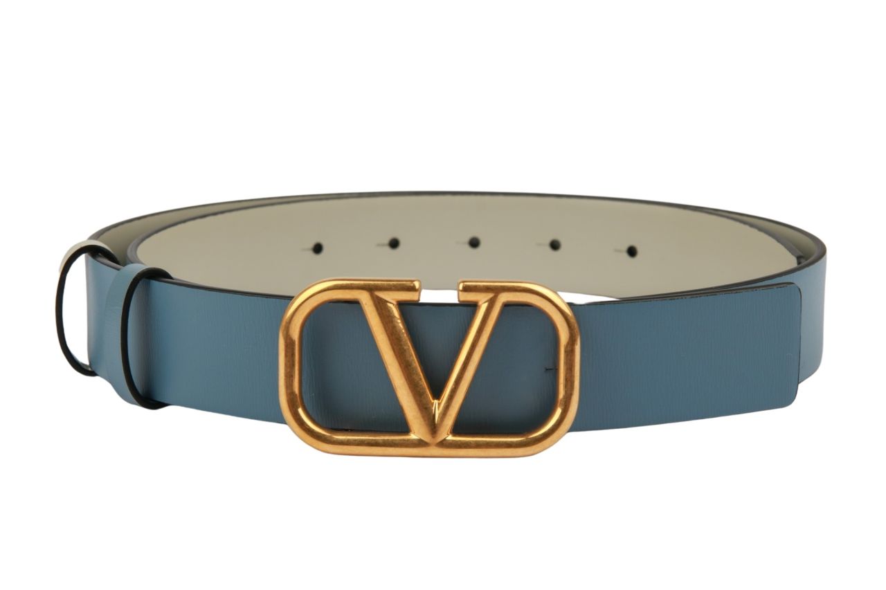 Valentino V-Logo Signature Wendegürtel 30mm Blau / Grau Gr. 90