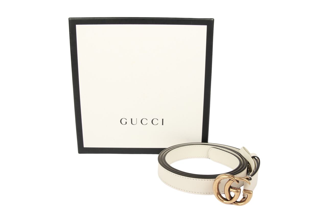 Gucci GG Gürtel Schmal Leder Creme Gr. 95