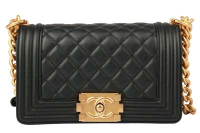 Chanel boy bag small black and gold sale