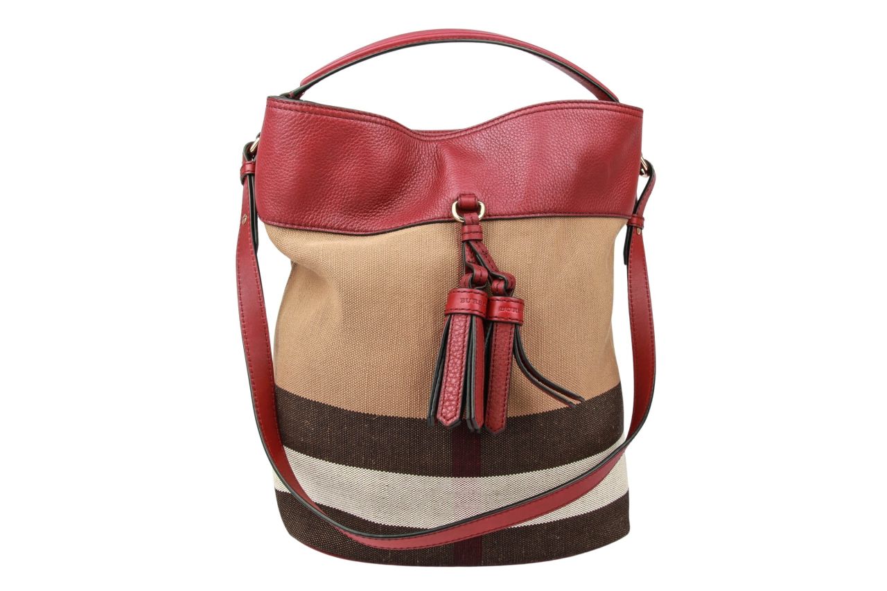 Burberry Ashby Bucket Back Canvas Check Beige / Bordeaux