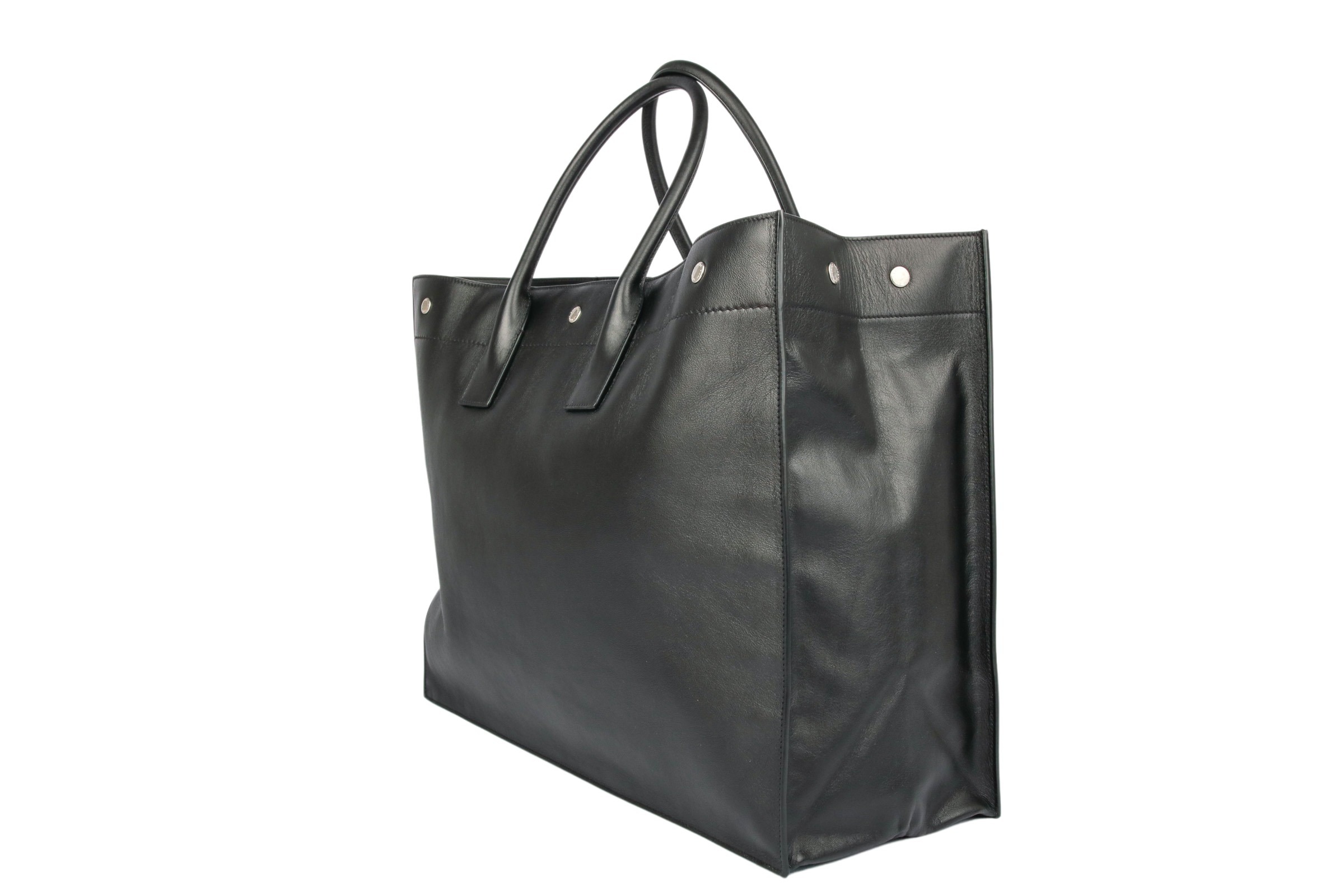 Saint Laurent Large Rive Gauche Leather Tote Bag in Black