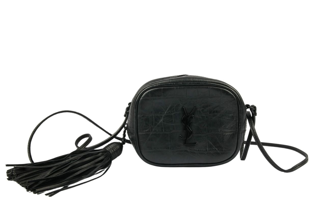 Saint Laurent Lou Camera Croc-Embossed Bag Schwarz