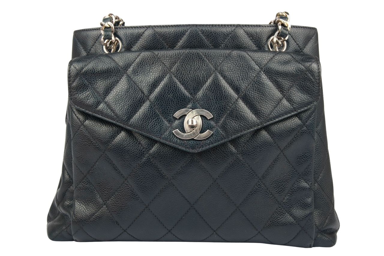 Chanel Vintage Shopper Kaviar Leder Dunkelblau