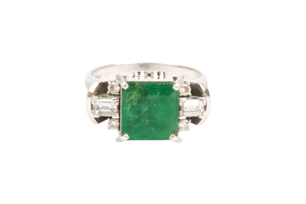 Vintage Ring Emerald Platin mit Diamanten Gr. 51