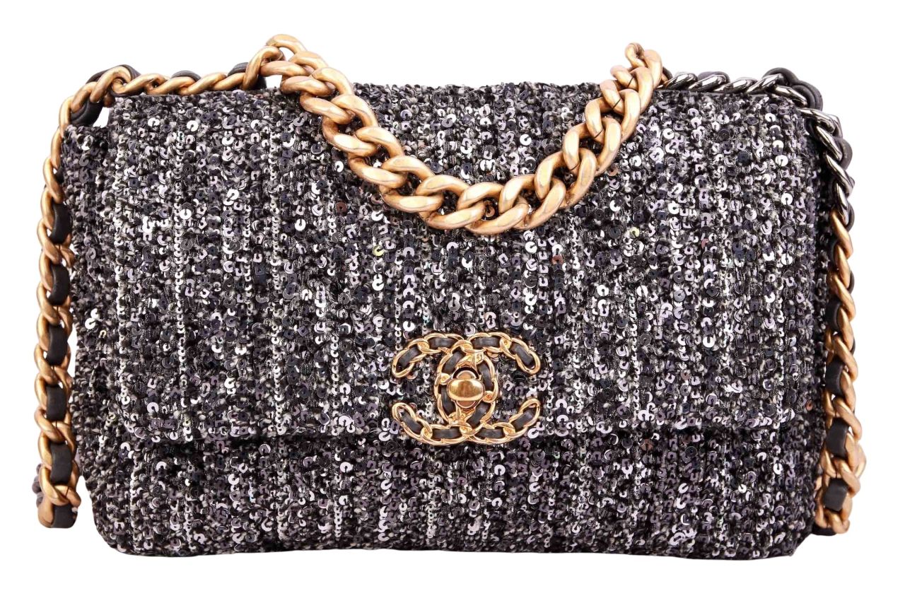 Chanel Sequin Small Single Flap Bag Pailletten Schwarz