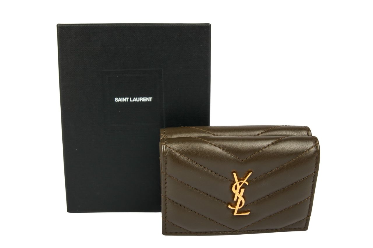 Saint Laurent Origami Trifold Portemonnaie Khaki