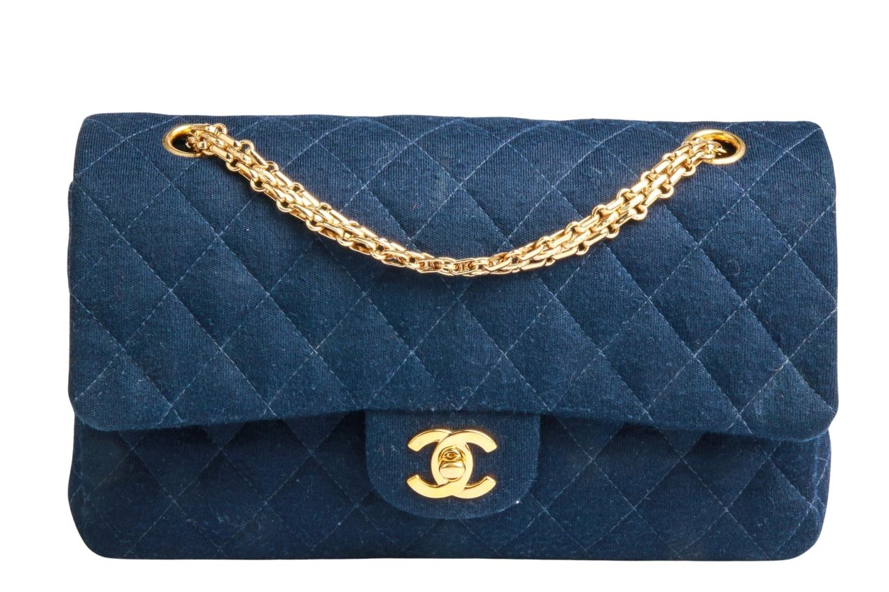 Chanel Timeless Classic Jersey Double Flap Bag Medium Blau