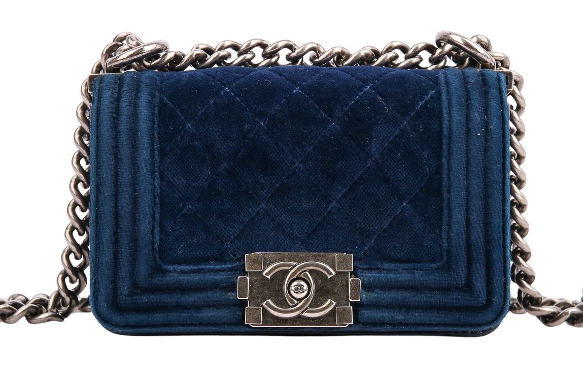 Chanel Boy Bag Mini Samt Blau