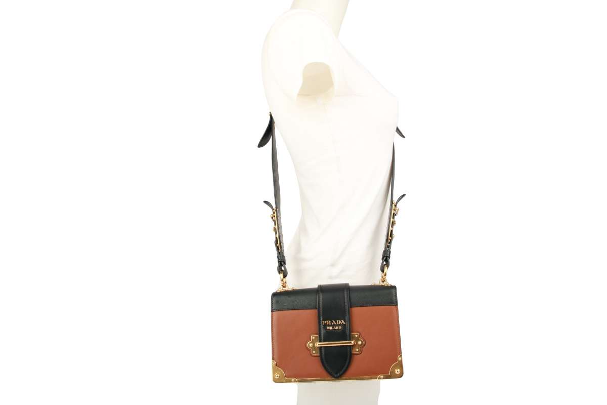 Prada Cahier Shoulder Bag Leather Brown Black Luxussachen