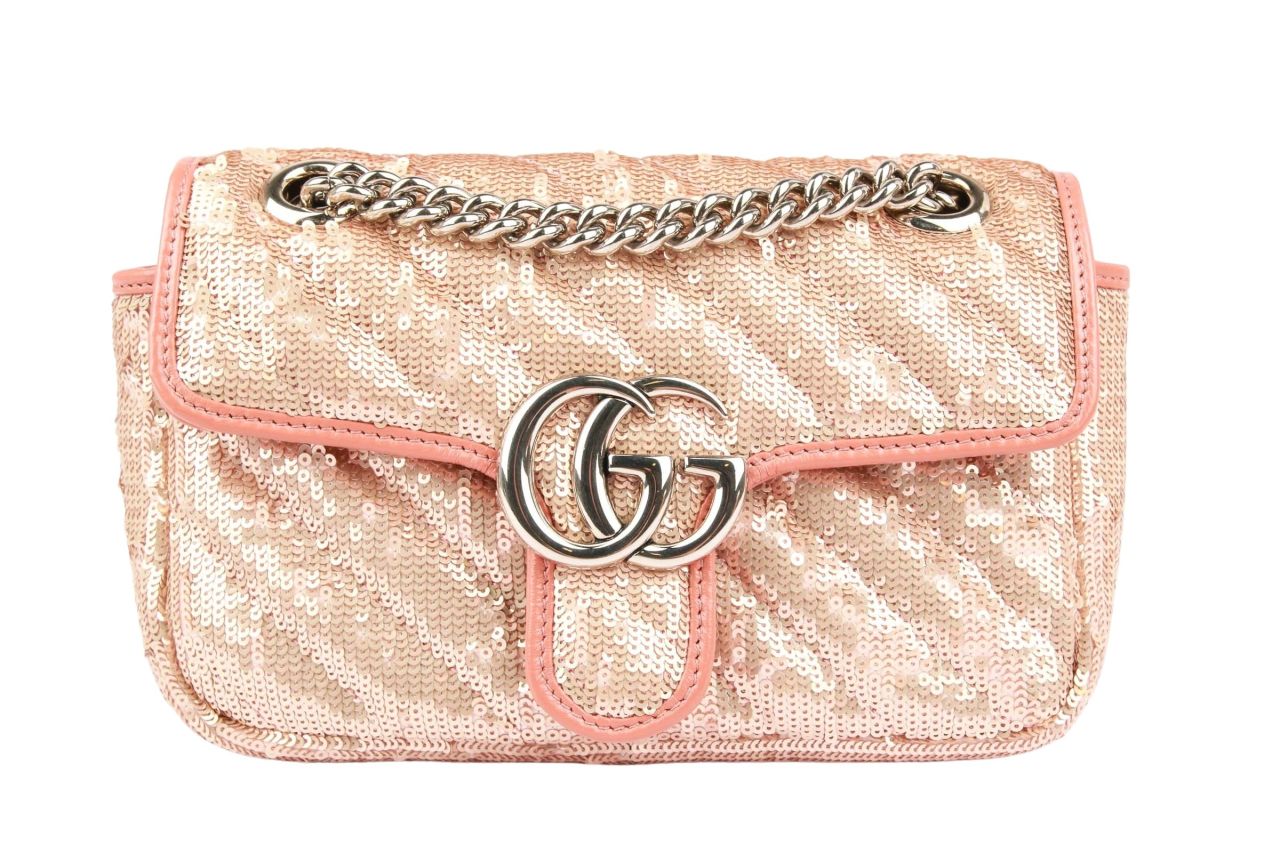 Gucci GG Marmont Pailletten Crossbody Bag Rosa