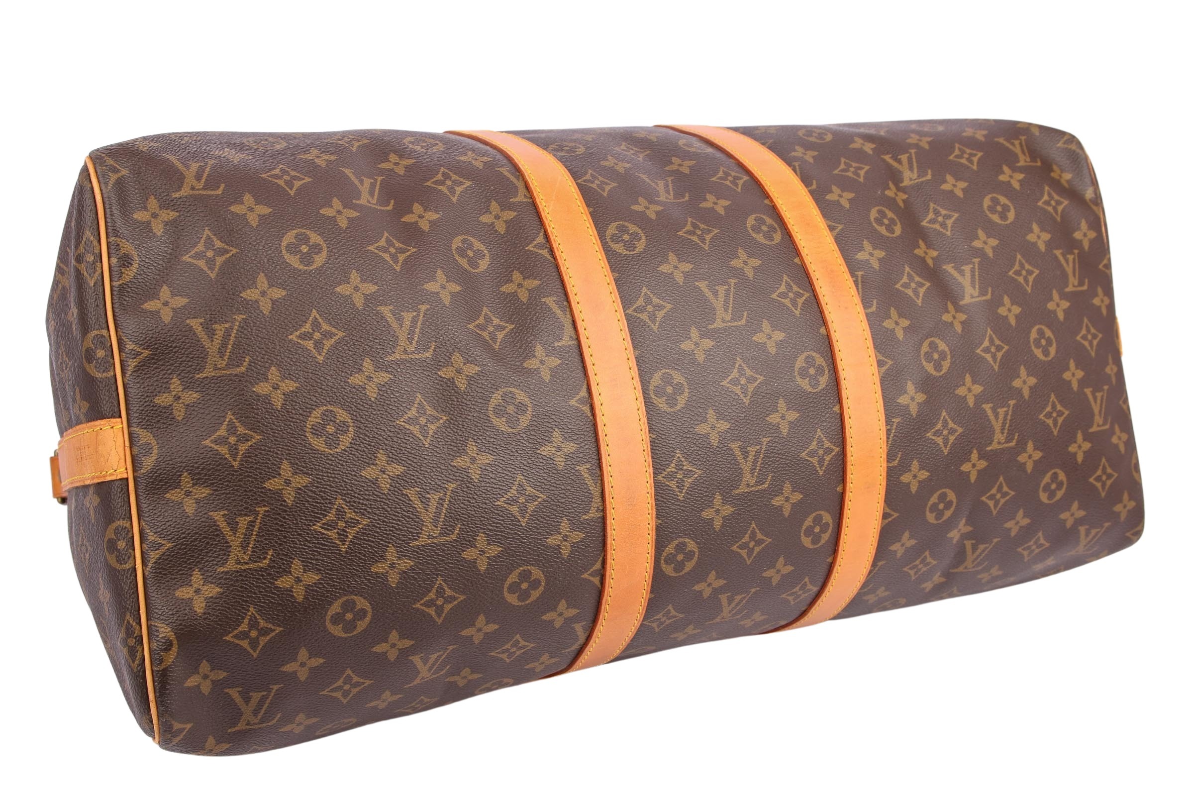 LOUIS VUITTON Keepall 55 Bandouliere Monogram Canvas Travel Bag Brown