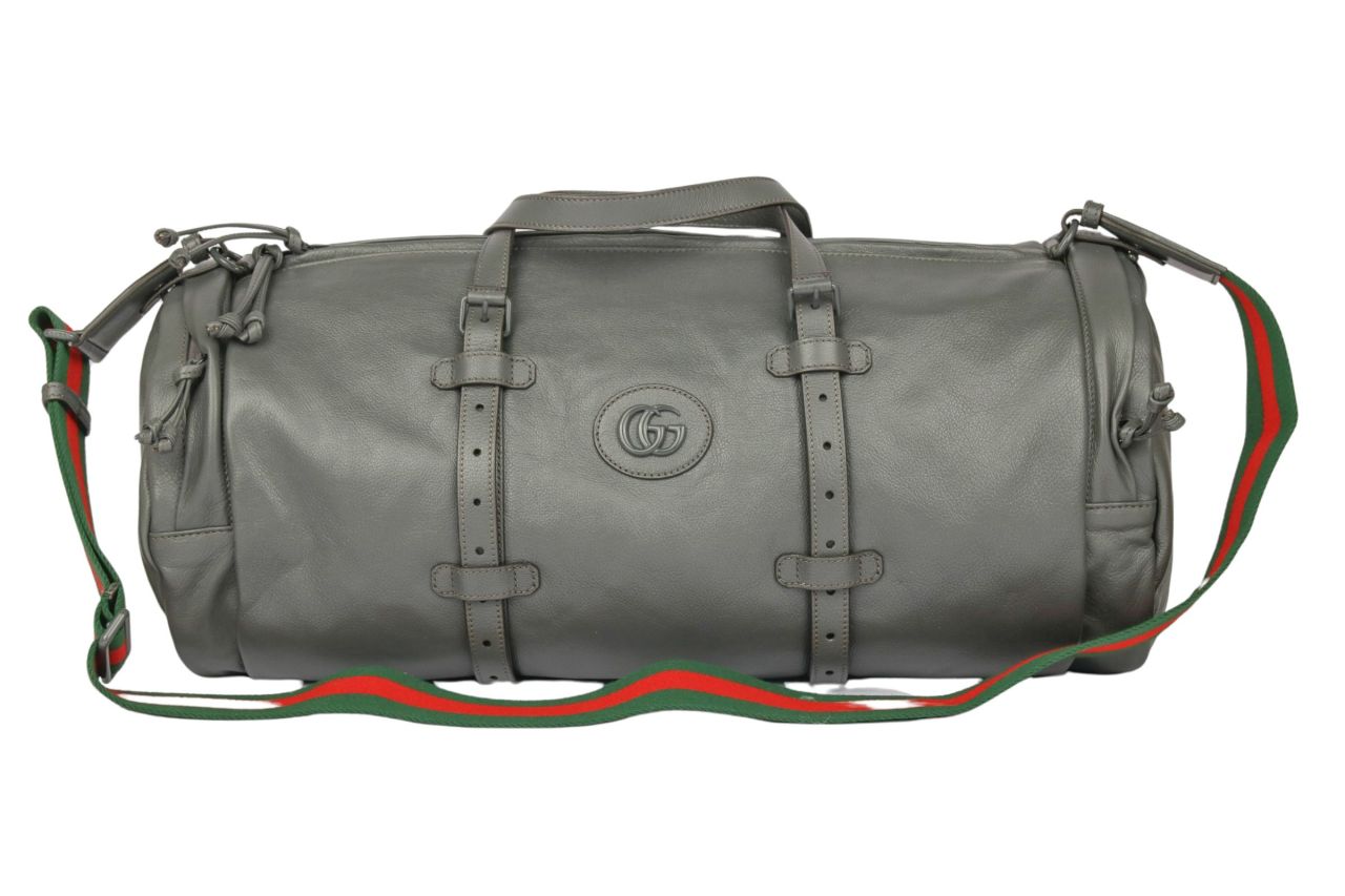 Gucci Grey Leather Tonal Double GG Large Duffle Bag