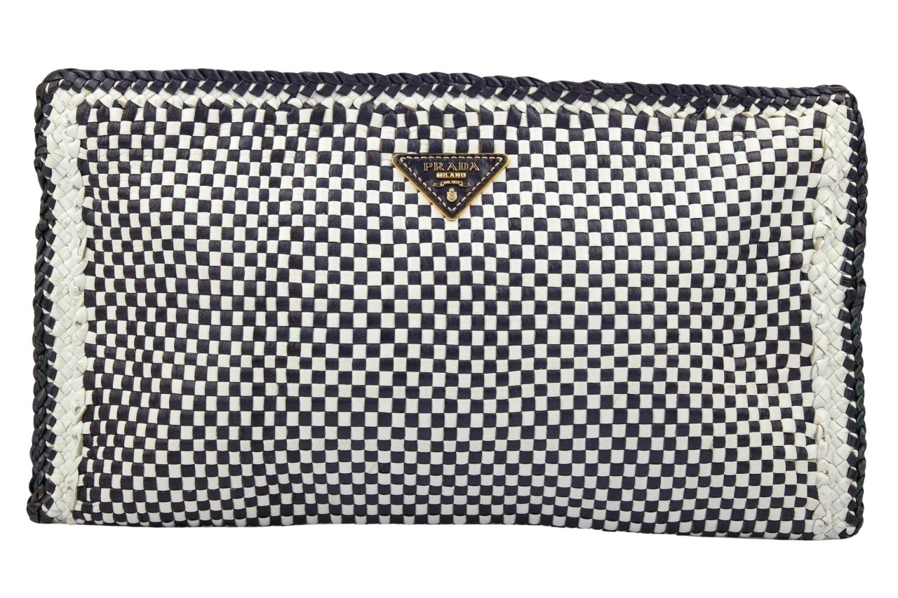 Prada Madras Clutch Weiß / Blau