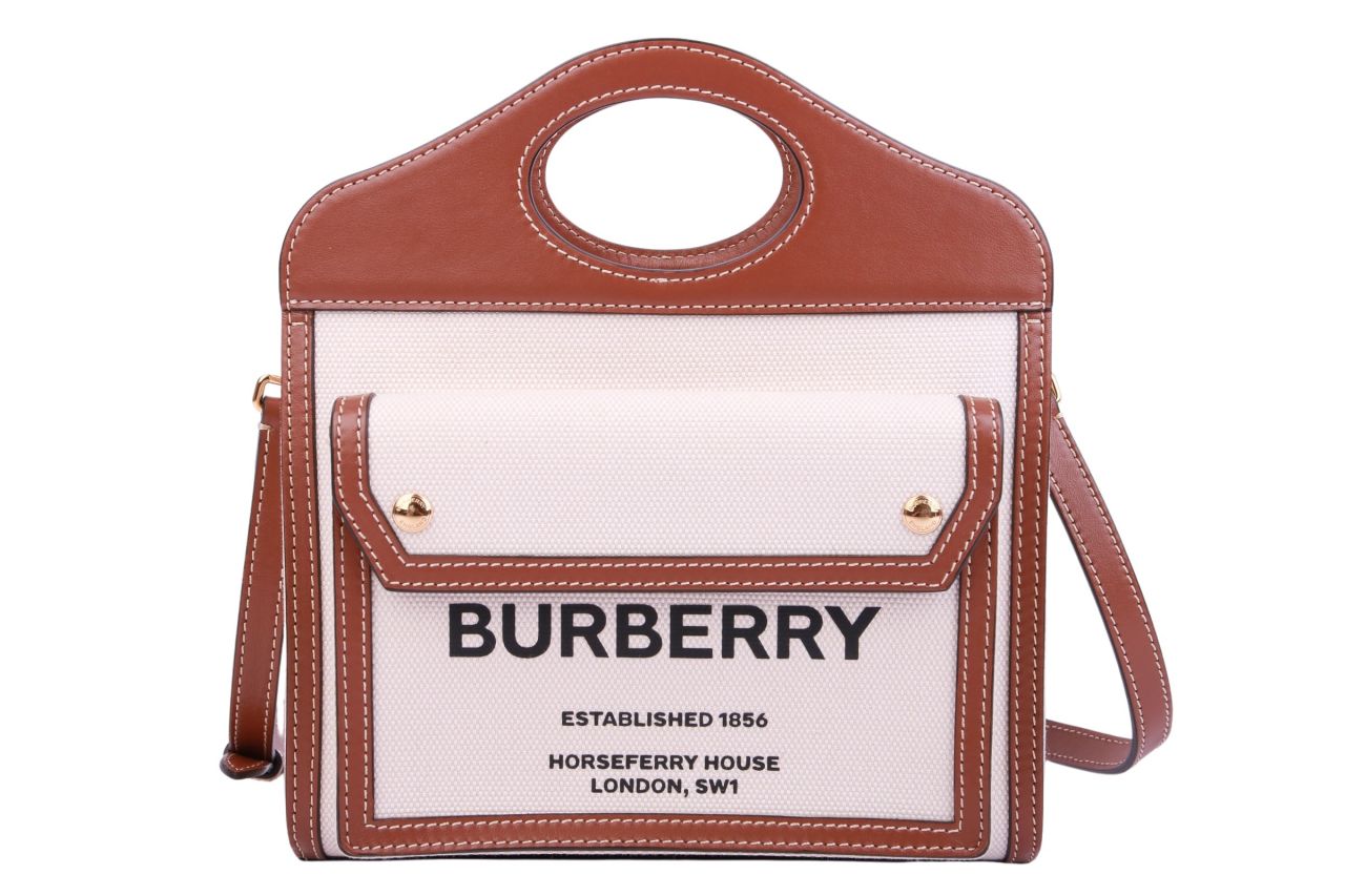 Burberry Check Mini Pocket Handbag Canvas Beige