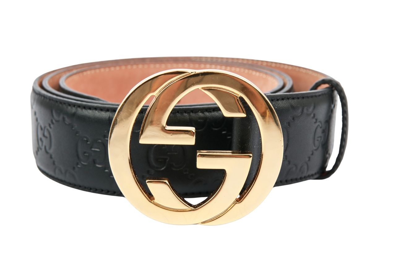 Gucci Belt Black Leather Double GG Buckle Size 100 Luxussachen