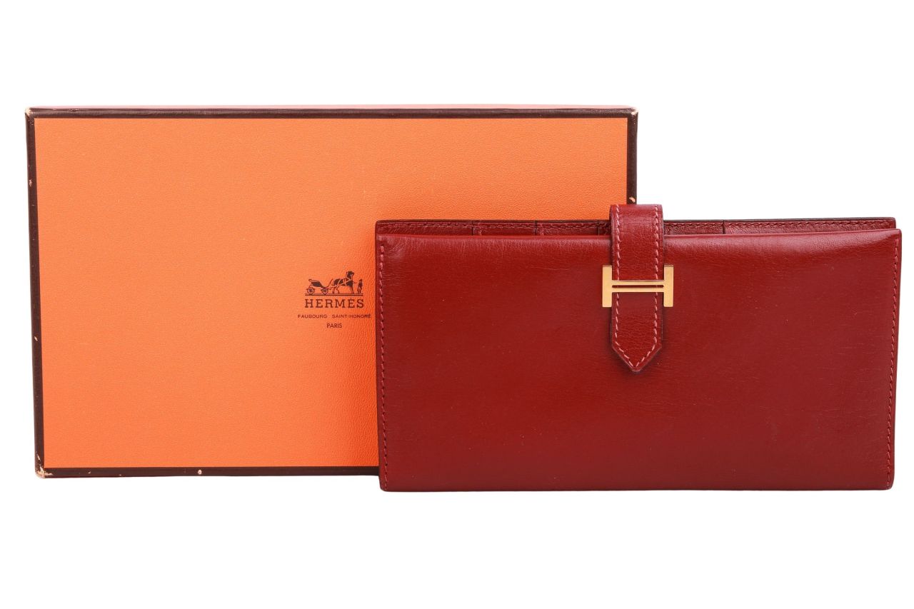 Hermès Portemonnaie Béarn Boxleder Rouge H