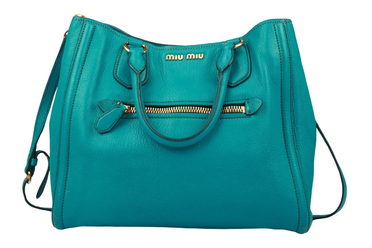 Miu Miu Handtasche Leder Türkis