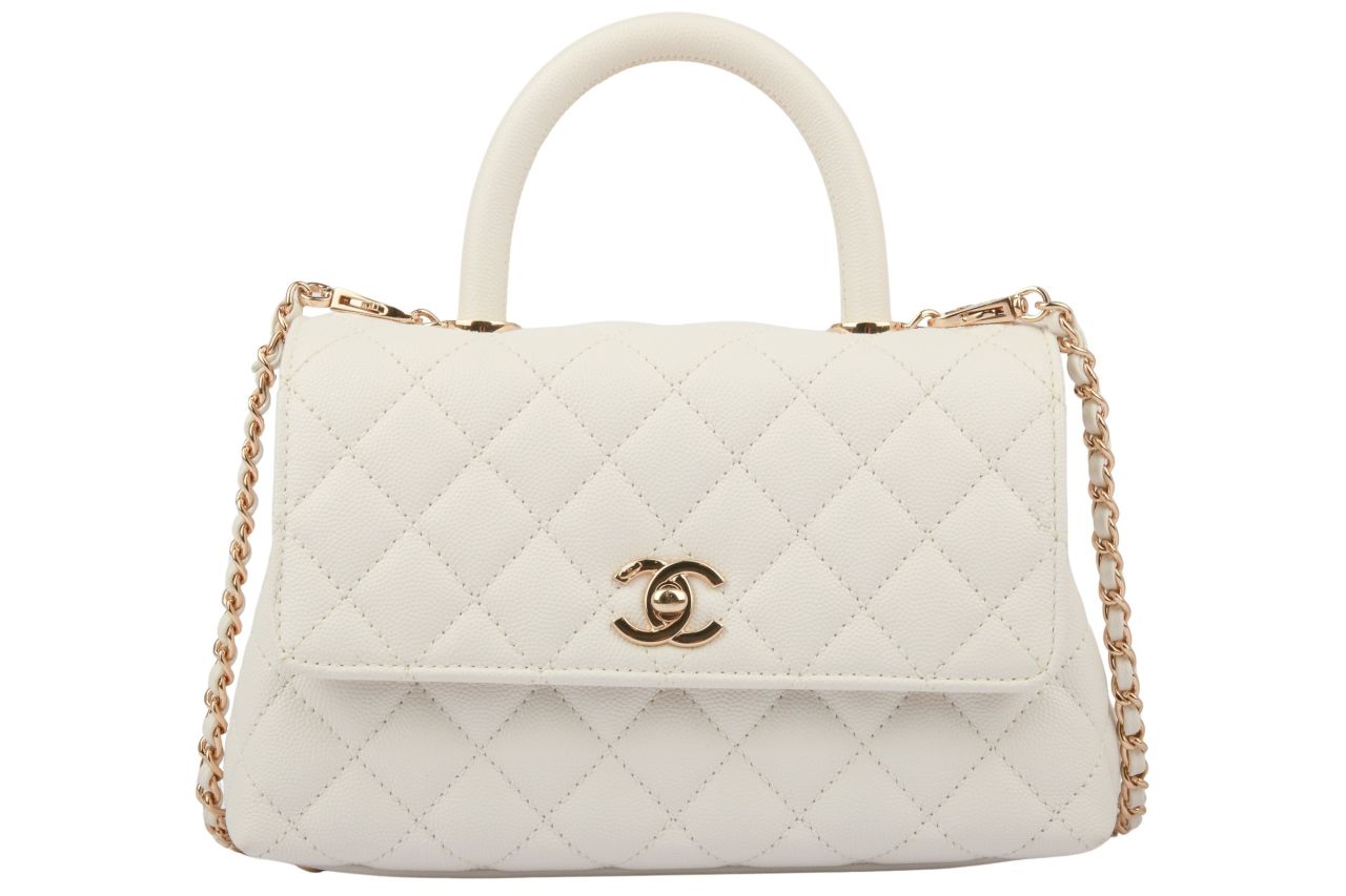 Chanel Coco Top Handle Kaviarleder Weiß