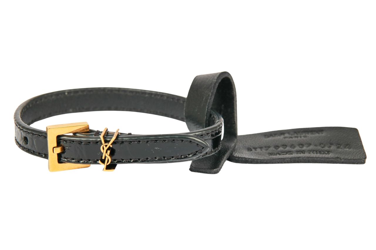 Saint Laurent Cassandre Gürtelarmband Leder Schwarz