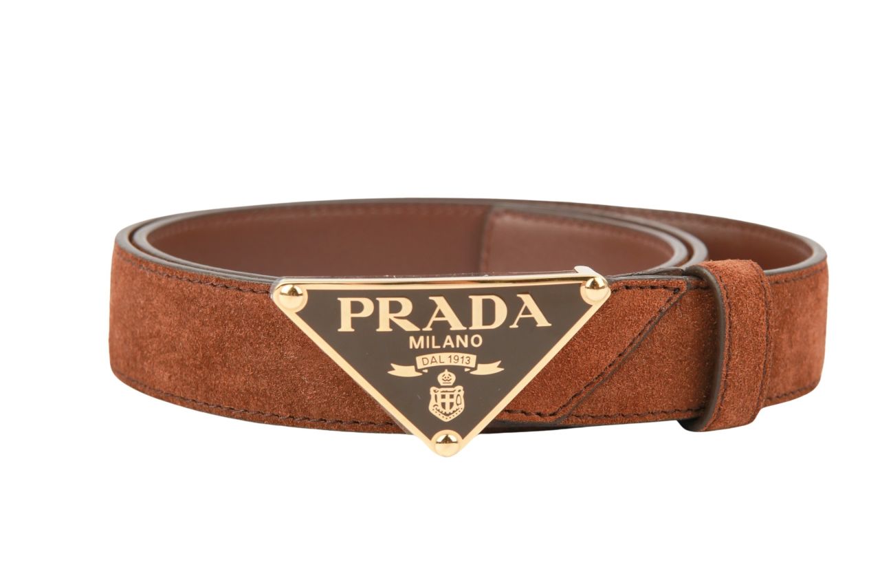 Prada Gürtel Triangel-Logo Wildleder Braun Gr. 75