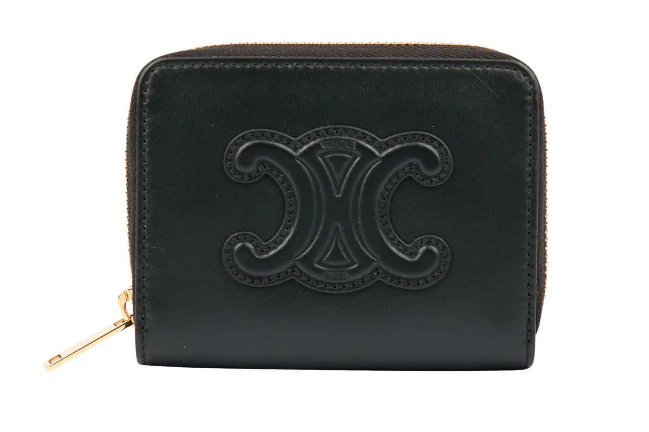 Céline Kleine Brieftasche Triomphe Leder Schwarz