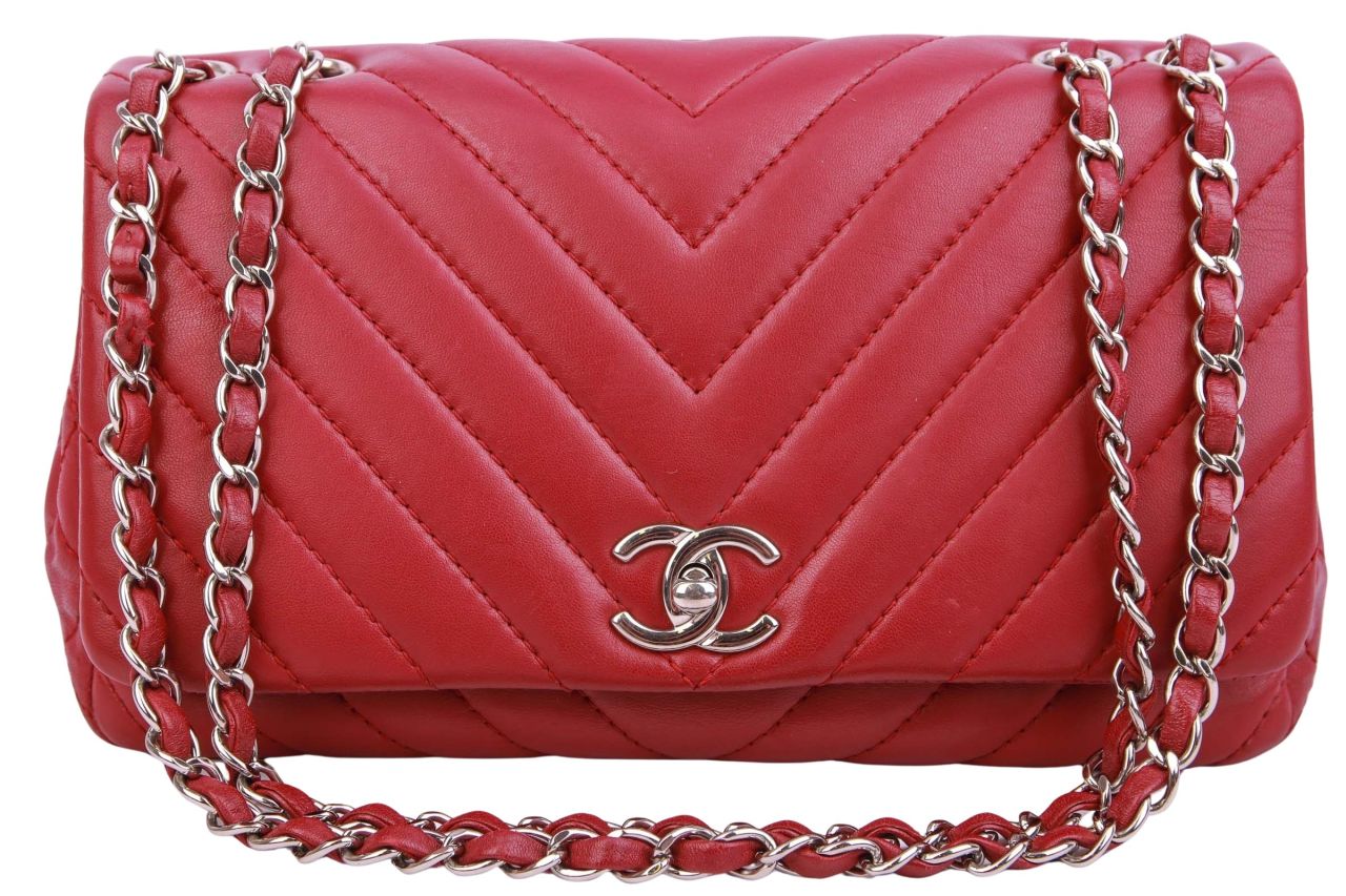 Chanel Single Flap Bag V-Stitch Bordeauxrot Leder