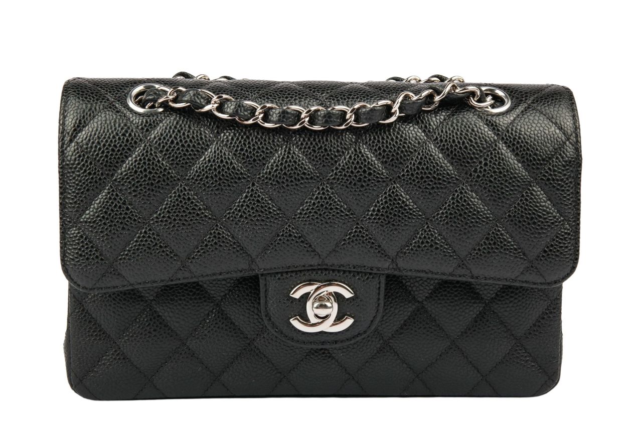 Chanel Classic Double Flap Small Kaviarleder Schwarz Silber