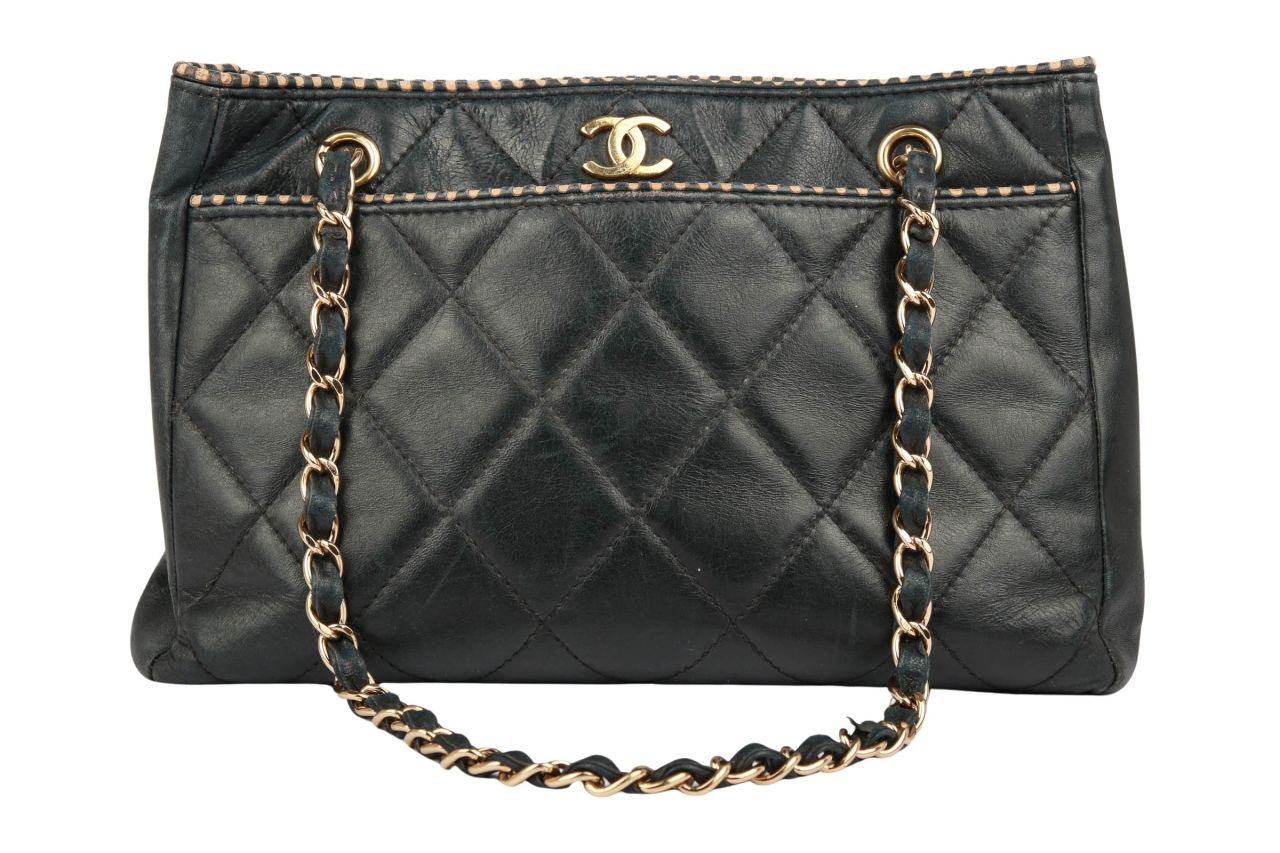 Chanel Vintage Shopper Leder Schwarz