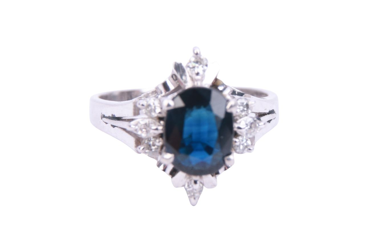 Vintage Ring Platin mit 1,26ct Sapphire und 0,15ct Diamanten Gr.48