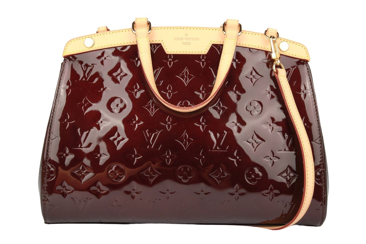 LOUIS VUITTON Brea MM Monogram Vernis Satchel Bag Amarante