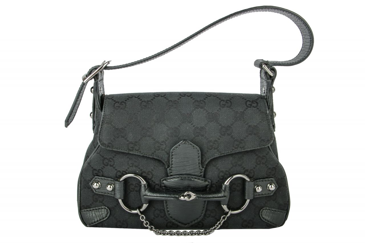 Gucci Horsebit Shoulder Bag Guccissima Canvas Black Luxussachen Com