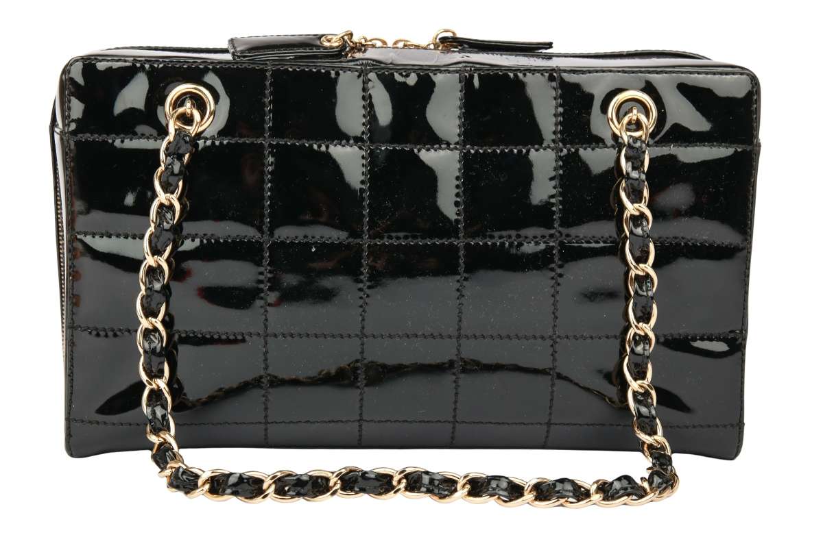 Black patent chanel bag on sale