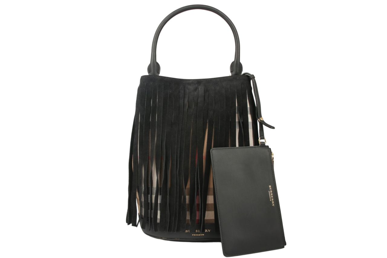 Burberry Bucket Bag Fringe Nova Check Braun/Schwarz