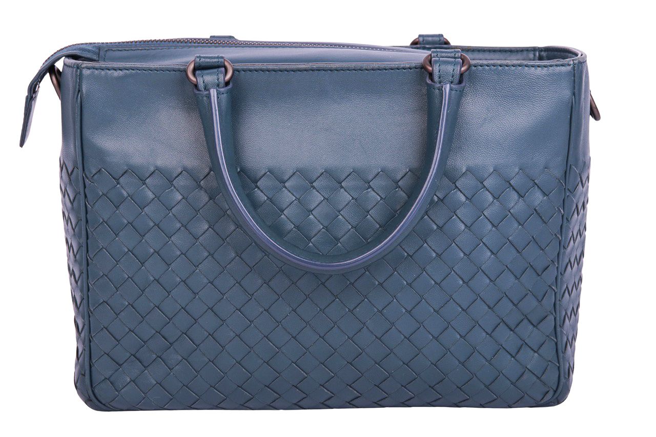 Bottega Veneta Intrecciato Henkeltasche Blau