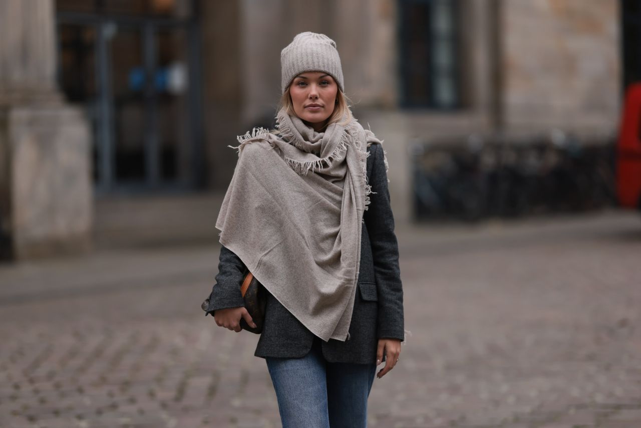 100% Cashmere-Set Mütze + XXL Schal Taupe