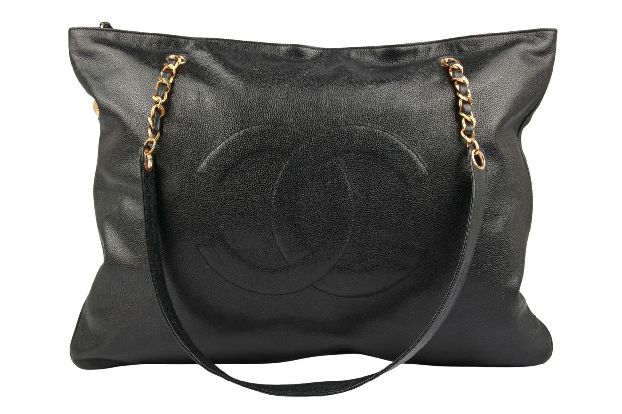 Chanel Vintage Shopper Kaviar Leder Schwarz